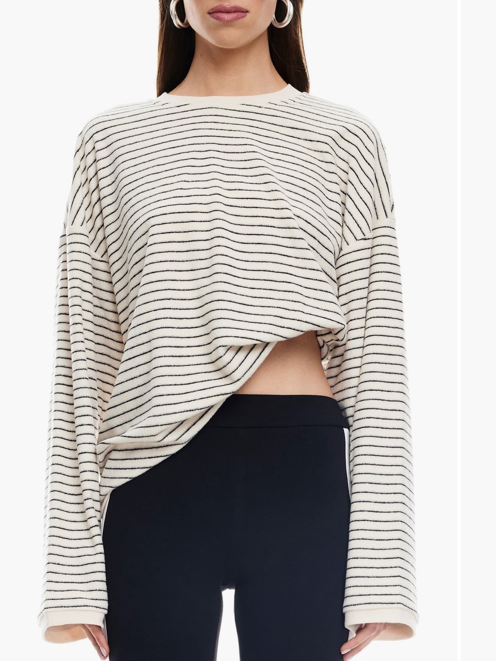 Lioness — Cheri Top in Cream and Noir Stripe — Oversized — S